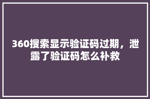 360搜索显示验证码过期，泄露了验证码怎么补救 必应SEO