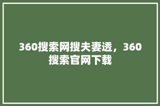 360搜索网搜夫妻透，360搜索官网下载