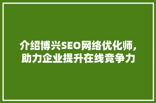 介绍博兴SEO网络优化师,助力企业提升在线竞争力 必应SEO
