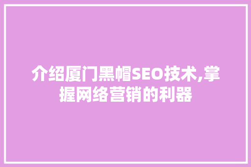 介绍厦门黑帽SEO技术,掌握网络营销的利器 必应SEO