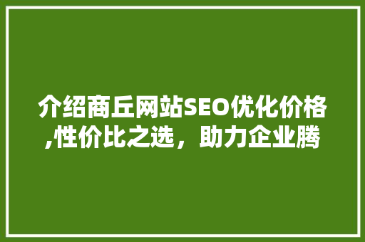 介绍商丘网站SEO优化价格,性价比之选，助力企业腾飞