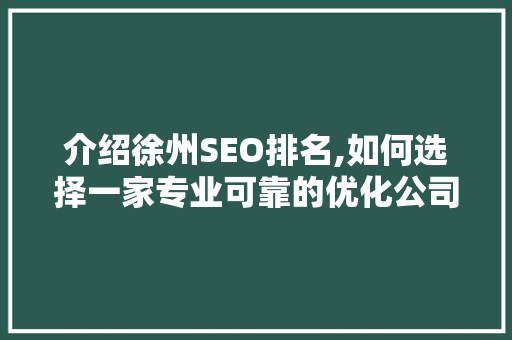 介绍徐州SEO排名,如何选择一家专业可靠的优化公司