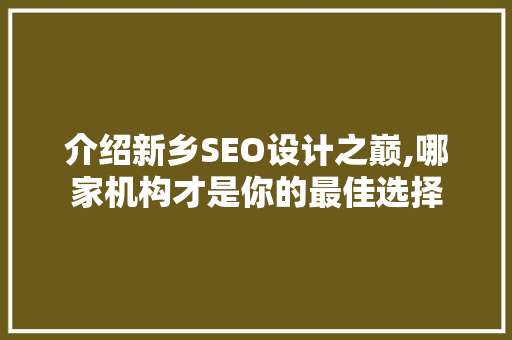 介绍新乡SEO设计之巅,哪家机构才是你的最佳选择 百度SEO