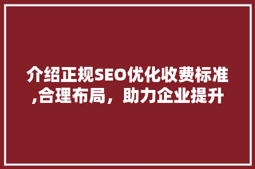 介绍正规SEO优化收费标准,合理布局，助力企业提升网络竞争力 GoogleSEO