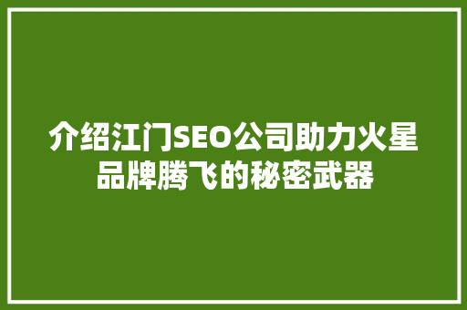 介绍江门SEO公司助力火星品牌腾飞的秘密武器 GoogleSEO