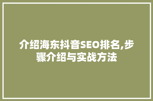 介绍海东抖音SEO排名,步骤介绍与实战方法 神马SEO