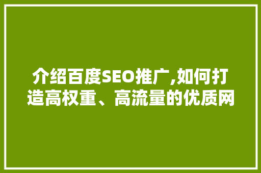 介绍百度SEO推广,如何打造高权重、高流量的优质网站
