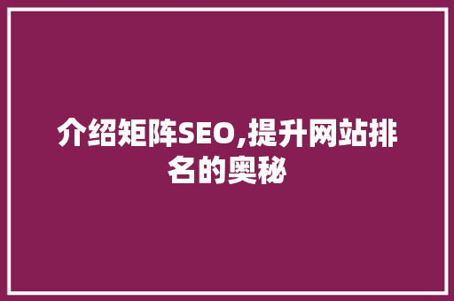 介绍矩阵SEO,提升网站排名的奥秘