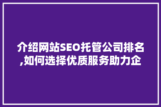 介绍网站SEO托管公司排名,如何选择优质服务助力企业腾飞