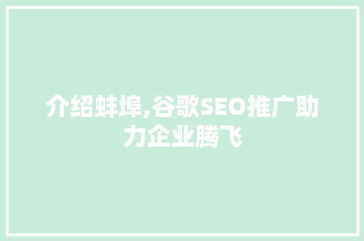 介绍蚌埠,谷歌SEO推广助力企业腾飞 搜狗SEO