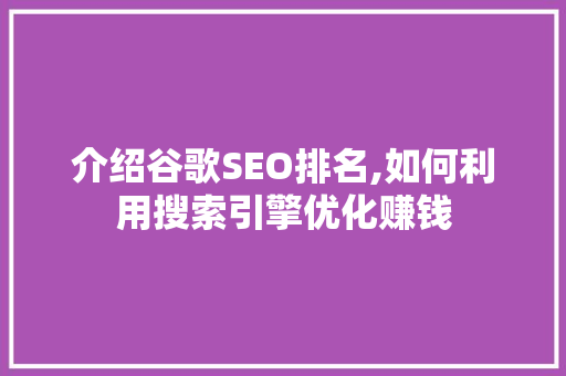 介绍谷歌SEO排名,如何利用搜索引擎优化赚钱