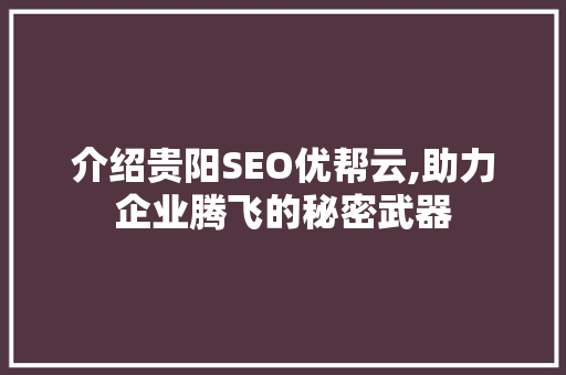 介绍贵阳SEO优帮云,助力企业腾飞的秘密武器