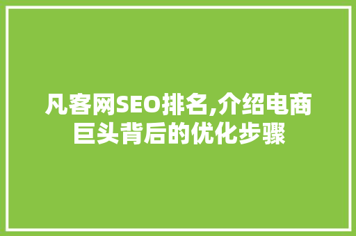 凡客网SEO排名,介绍电商巨头背后的优化步骤 必应SEO