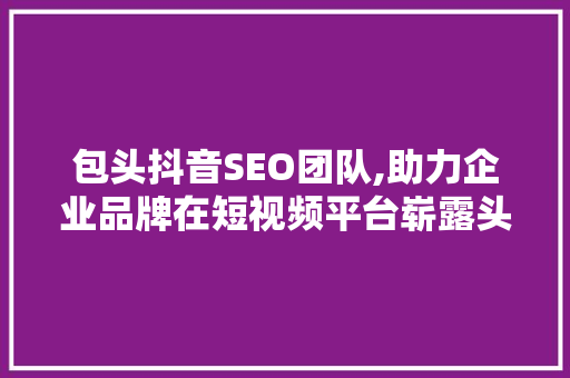 包头抖音SEO团队,助力企业品牌在短视频平台崭露头角 GoogleSEO