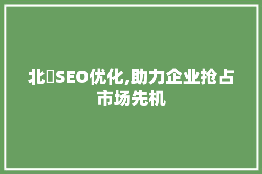 北滘SEO优化,助力企业抢占市场先机 神马SEO