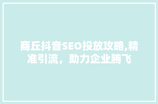 商丘抖音SEO投放攻略,精准引流，助力企业腾飞