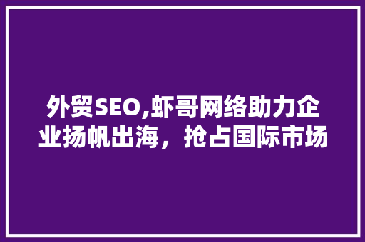 外贸SEO,虾哥网络助力企业扬帆出海，抢占国际市场先机