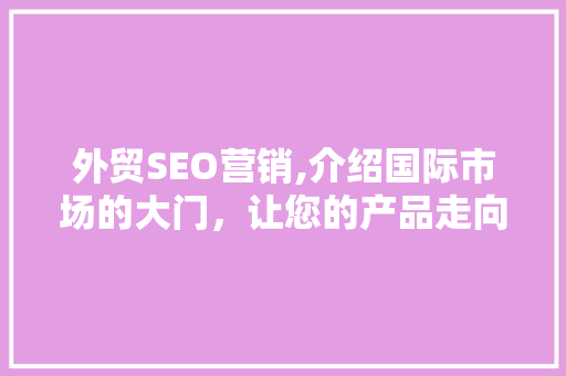 外贸SEO营销,介绍国际市场的大门，让您的产品走向全球 GoogleSEO