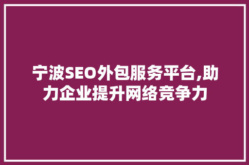 宁波SEO外包服务平台,助力企业提升网络竞争力