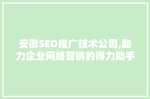 安徽SEO推广技术公司,助力企业网络营销的得力助手