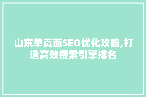 山东单页面SEO优化攻略,打造高效搜索引擎排名