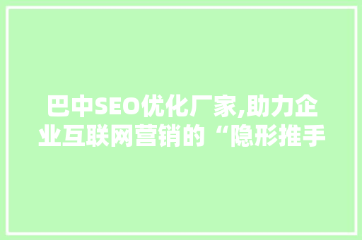 巴中SEO优化厂家,助力企业互联网营销的“隐形推手”