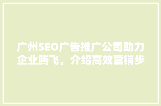 广州SEO广告推广公司助力企业腾飞，介绍高效营销步骤