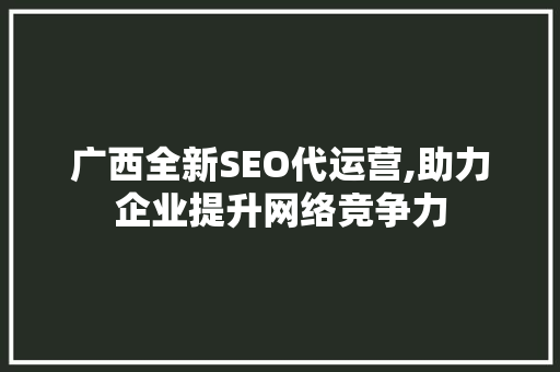广西全新SEO代运营,助力企业提升网络竞争力