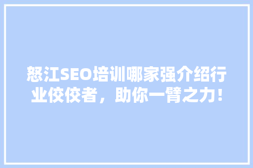 怒江SEO培训哪家强介绍行业佼佼者，助你一臂之力！ 神马SEO