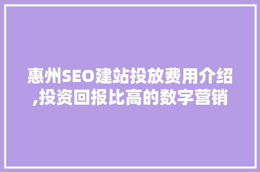 惠州SEO建站投放费用介绍,投资回报比高的数字营销之路 神马SEO