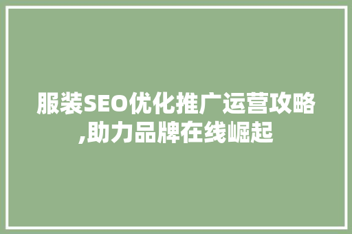 服装SEO优化推广运营攻略,助力品牌在线崛起
