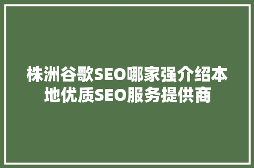 株洲谷歌SEO哪家强介绍本地优质SEO服务提供商