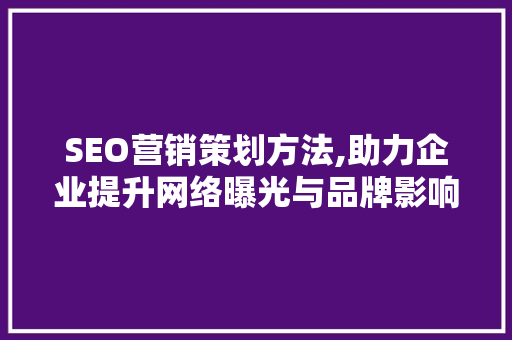 SEO营销策划方法,助力企业提升网络曝光与品牌影响力 神马SEO