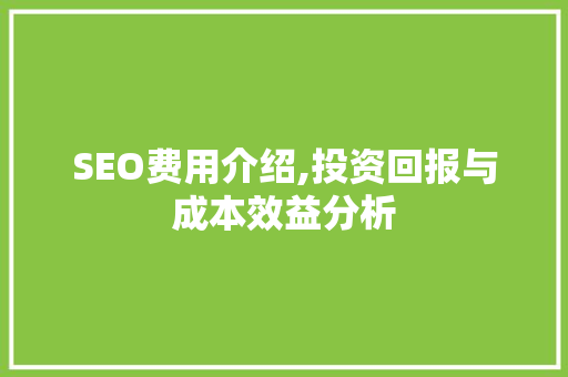 SEO费用介绍,投资回报与成本效益分析 GoogleSEO