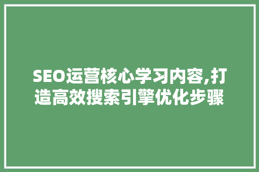 SEO运营核心学习内容,打造高效搜索引擎优化步骤 神马SEO
