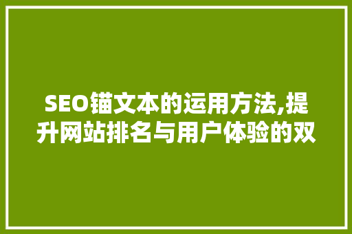 SEO锚文本的运用方法,提升网站排名与用户体验的双重步骤 神马SEO