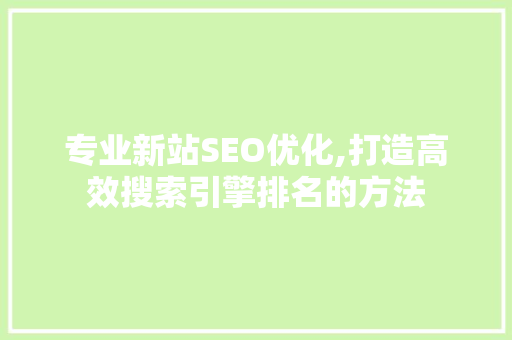专业新站SEO优化,打造高效搜索引擎排名的方法 百度SEO