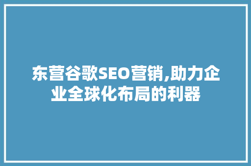 东营谷歌SEO营销,助力企业全球化布局的利器 GoogleSEO