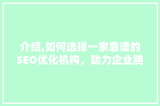 介绍,如何选择一家靠谱的SEO优化机构，助力企业腾飞 神马SEO