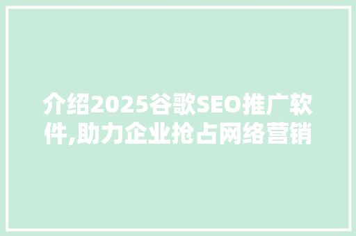 介绍2025谷歌SEO推广软件,助力企业抢占网络营销制高点