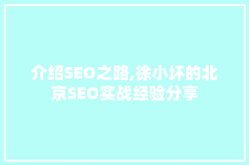 介绍SEO之路,徐小坏的北京SEO实战经验分享 百度SEO