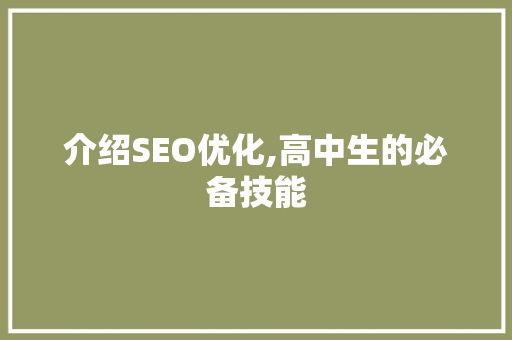 介绍SEO优化,高中生的必备技能 神马SEO