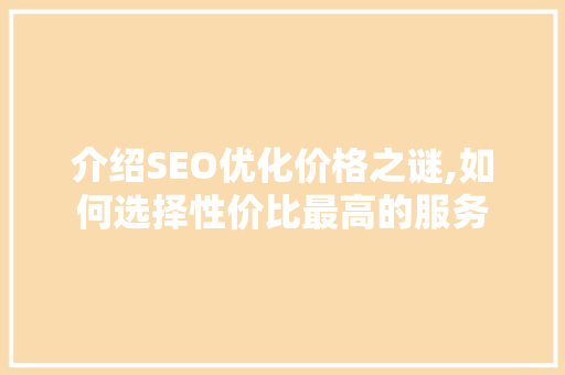 介绍SEO优化价格之谜,如何选择性价比最高的服务 GoogleSEO