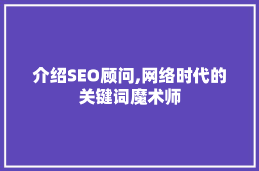 介绍SEO顾问,网络时代的关键词魔术师 GoogleSEO