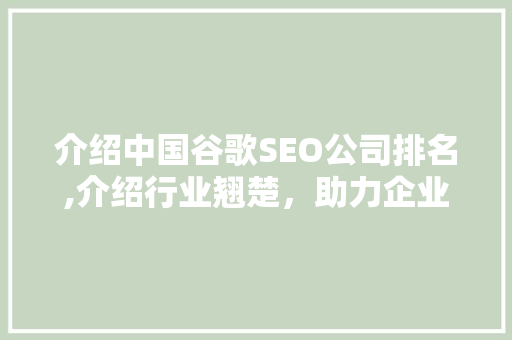 介绍中国谷歌SEO公司排名,介绍行业翘楚，助力企业腾飞 GoogleSEO