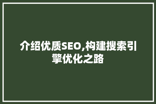 介绍优质SEO,构建搜索引擎优化之路 GoogleSEO