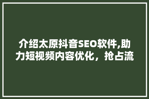 介绍太原抖音SEO软件,助力短视频内容优化，抢占流量高地 GoogleSEO