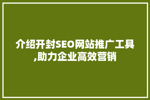 介绍开封SEO网站推广工具,助力企业高效营销 GoogleSEO