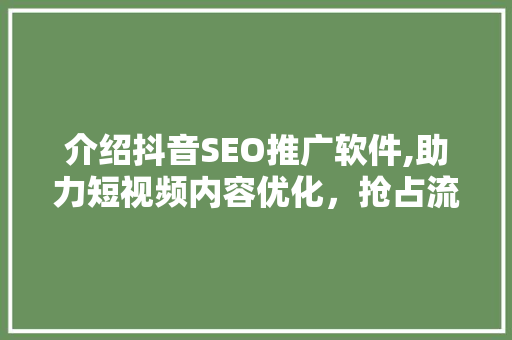 介绍抖音SEO推广软件,助力短视频内容优化，抢占流量红利 百度SEO