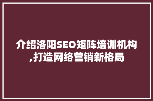 介绍洛阳SEO矩阵培训机构,打造网络营销新格局